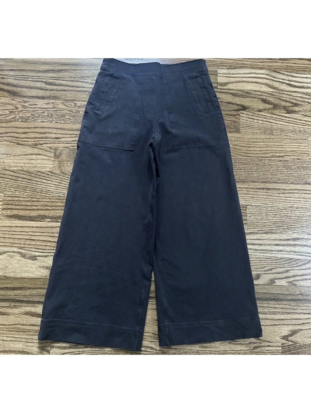Spanx Women’s Pants Stretch Black Twill Cropped Wide Leg Pant Size Medium